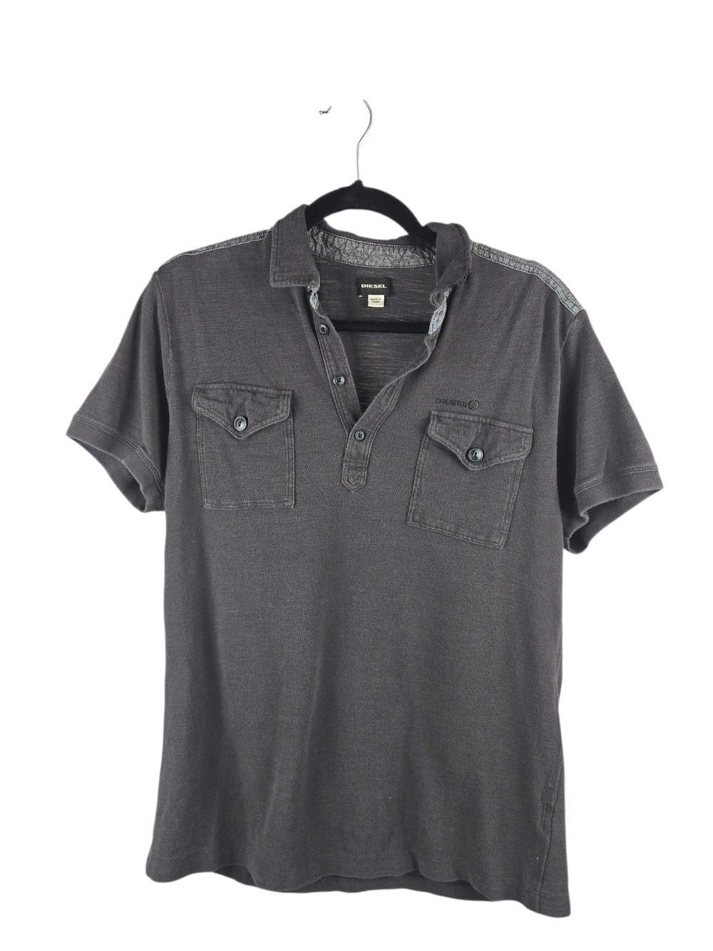 Diesel Washed Grey Slim Fit Snap Button Polo Shirt Mens Large